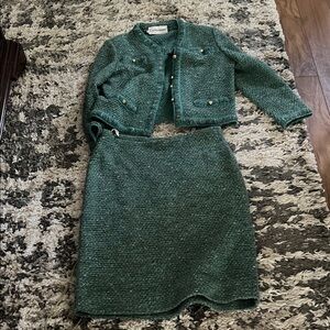 Vintage Castleberry  Green Tweed Two-Piece Skirt Suit 14